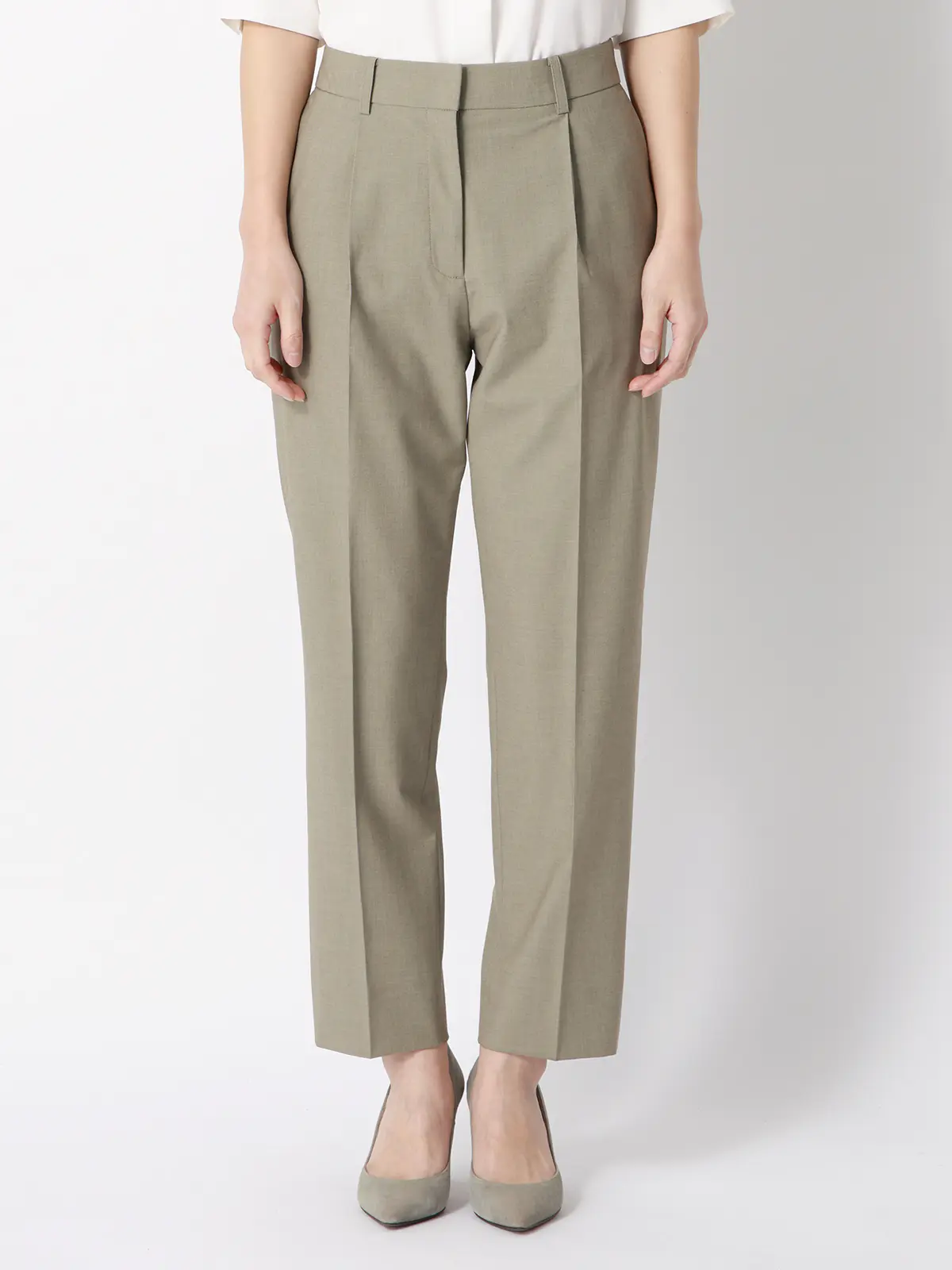 タックテーパードパンツ/ウォッシャブル/ストレッチ/UVカット/TRトロピカル/無地 カーキ 36(7号)