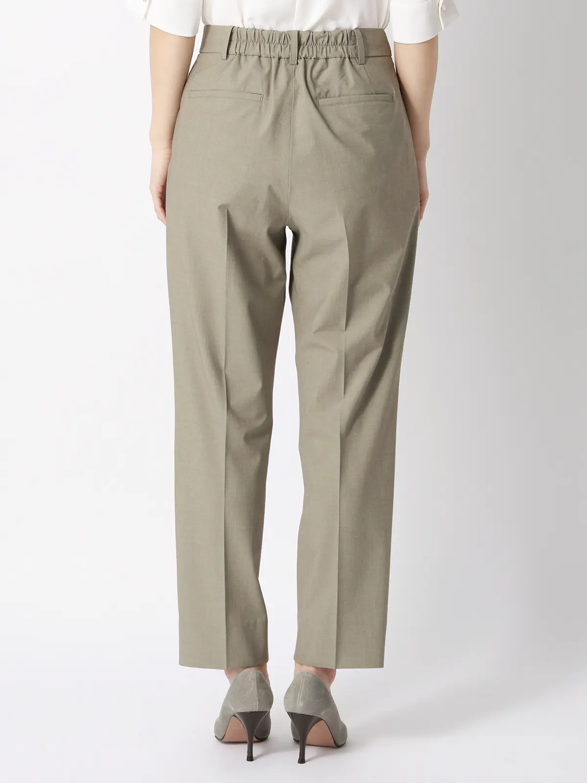 タックテーパードパンツ/ウォッシャブル/ストレッチ/UVカット/TRトロピカル/無地 カーキ 36(7号)