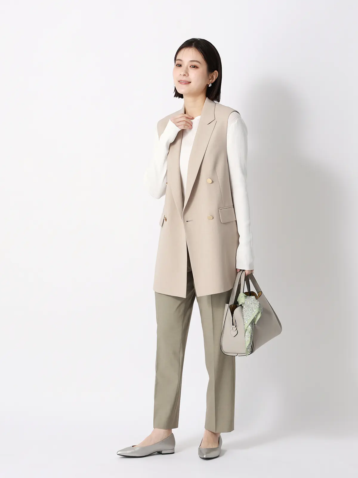 タックテーパードパンツ/ウォッシャブル/ストレッチ/UVカット/TRトロピカル/無地 カーキ 36(7号)