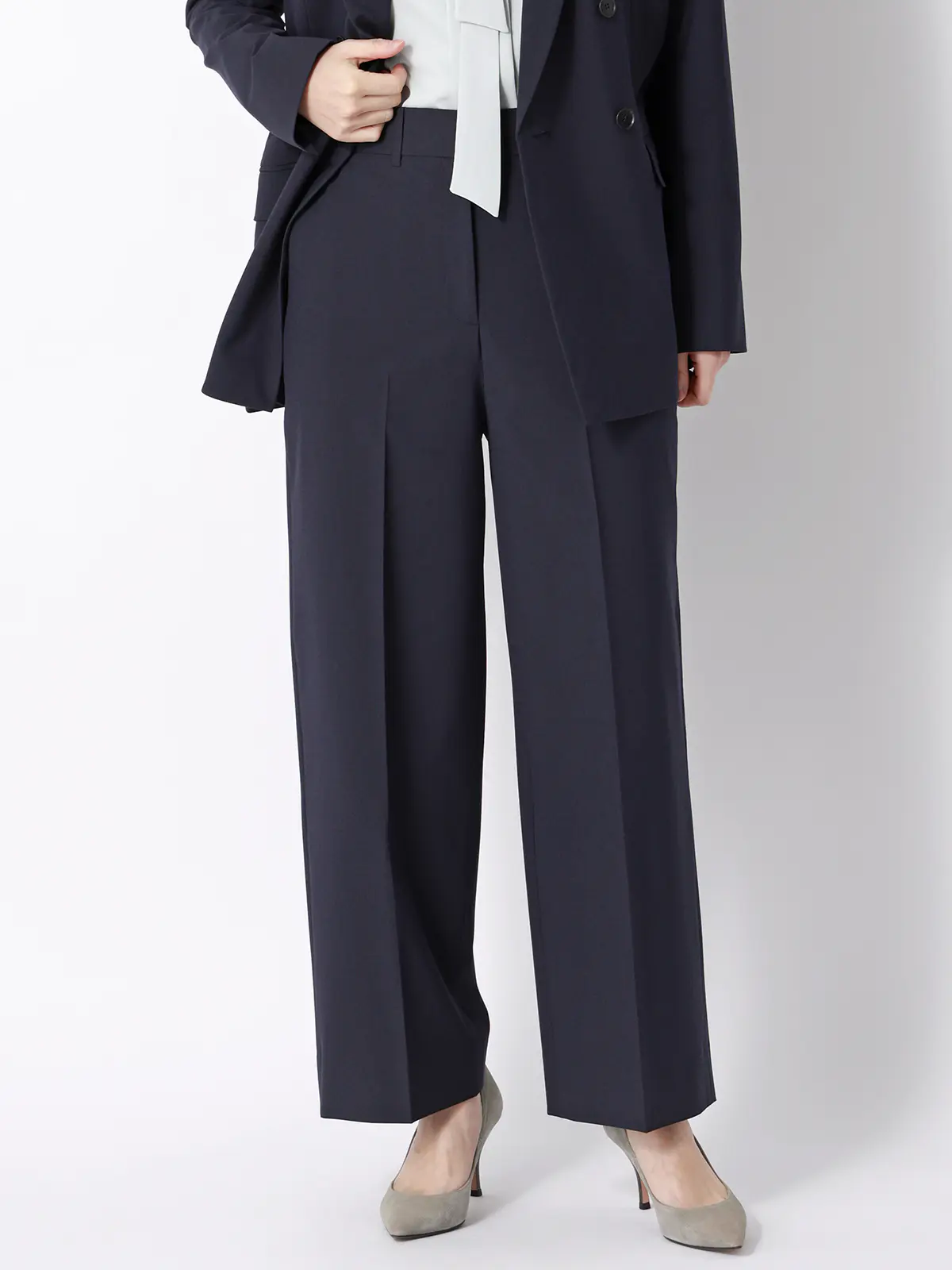 ワイドパンツ/ウォッシャブル/ストレッチ/UVカット/TRトロピカル/無地 ネイビー 36(7号)