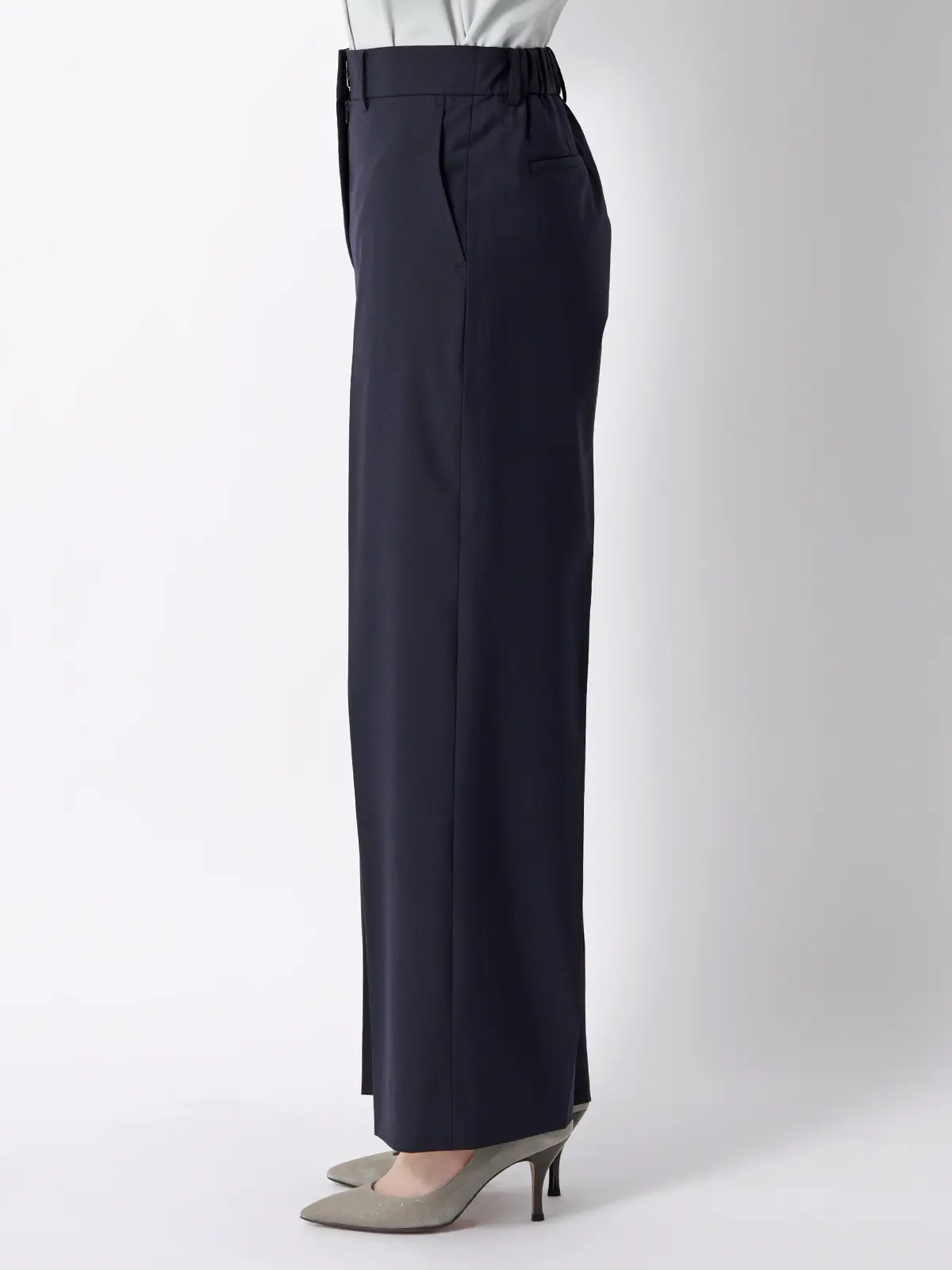 ワイドパンツ/ウォッシャブル/ストレッチ/UVカット/TRトロピカル/無地 ネイビー 36(7号)