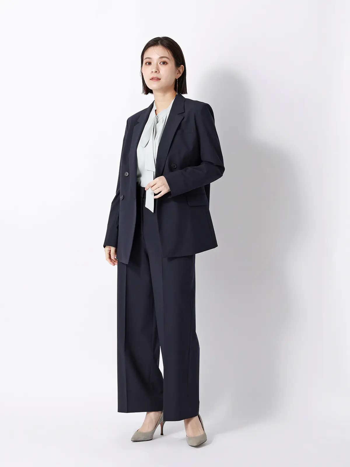 ワイドパンツ/ウォッシャブル/ストレッチ/UVカット/TRトロピカル/無地 ネイビー 36(7号)