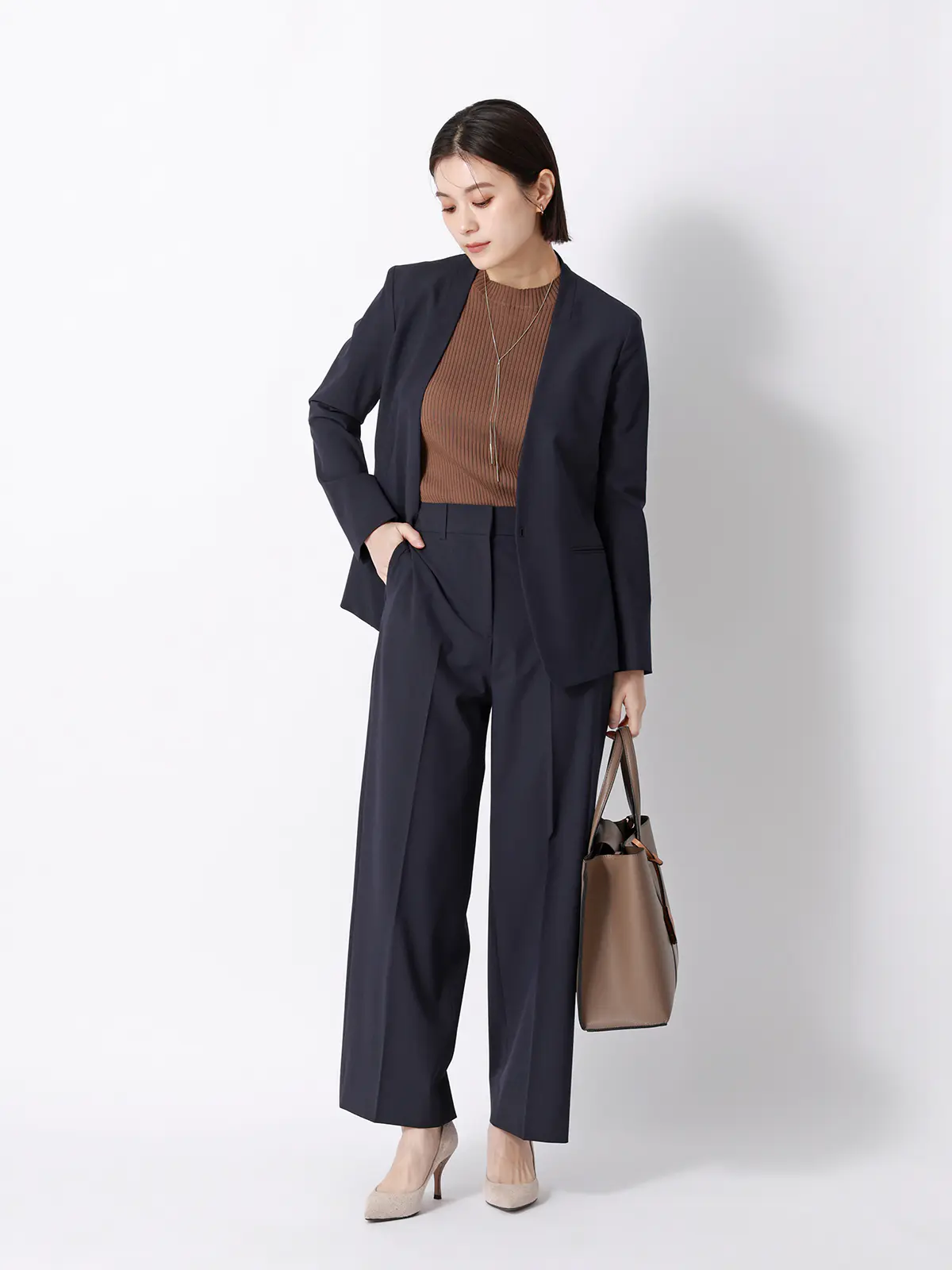 ワイドパンツ/ウォッシャブル/ストレッチ/UVカット/TRトロピカル/無地 ネイビー 36(7号)