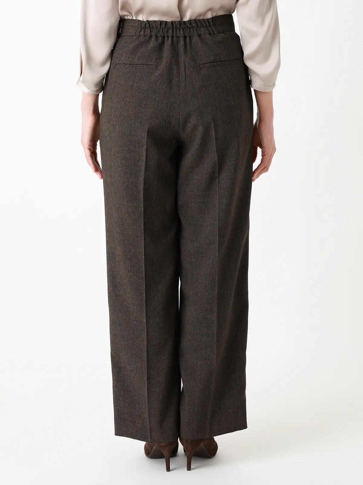 CHANTOWA/ビットベルト付きタックワイドパンツ/ウォッシャブル/シャドーグレンチェック ブラウン 36(7号)
