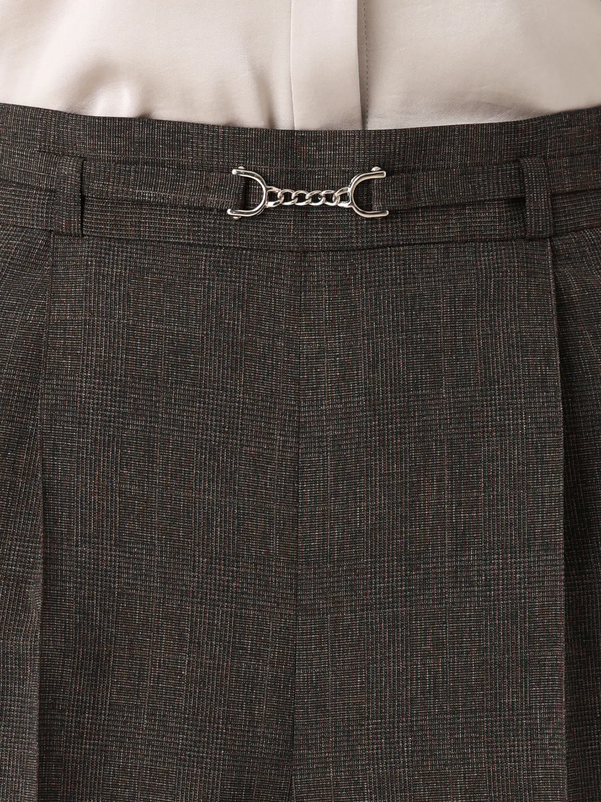 CHANTOWA/ビットベルト付きタックワイドパンツ/ウォッシャブル/シャドーグレンチェック ブラウン 36(7号)