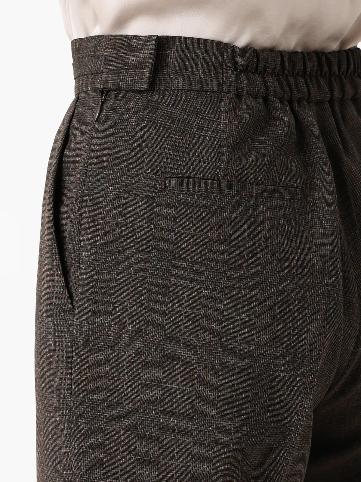 CHANTOWA/ビットベルト付きタックワイドパンツ/ウォッシャブル/シャドーグレンチェック ブラウン 36(7号)