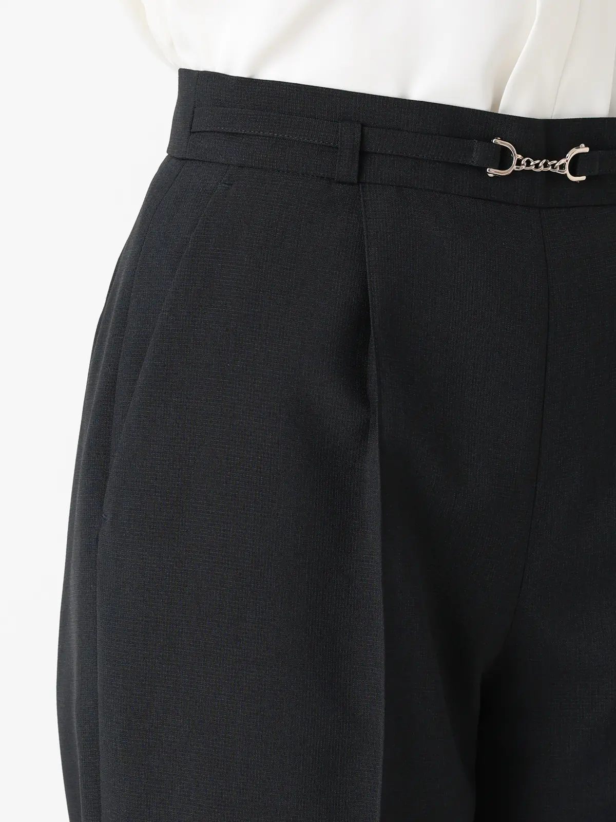 CHANTOWA/ビットベルト付きタックワイドパンツ/ウォッシャブル/シャドーグレンチェック ネイビー 36(7号)