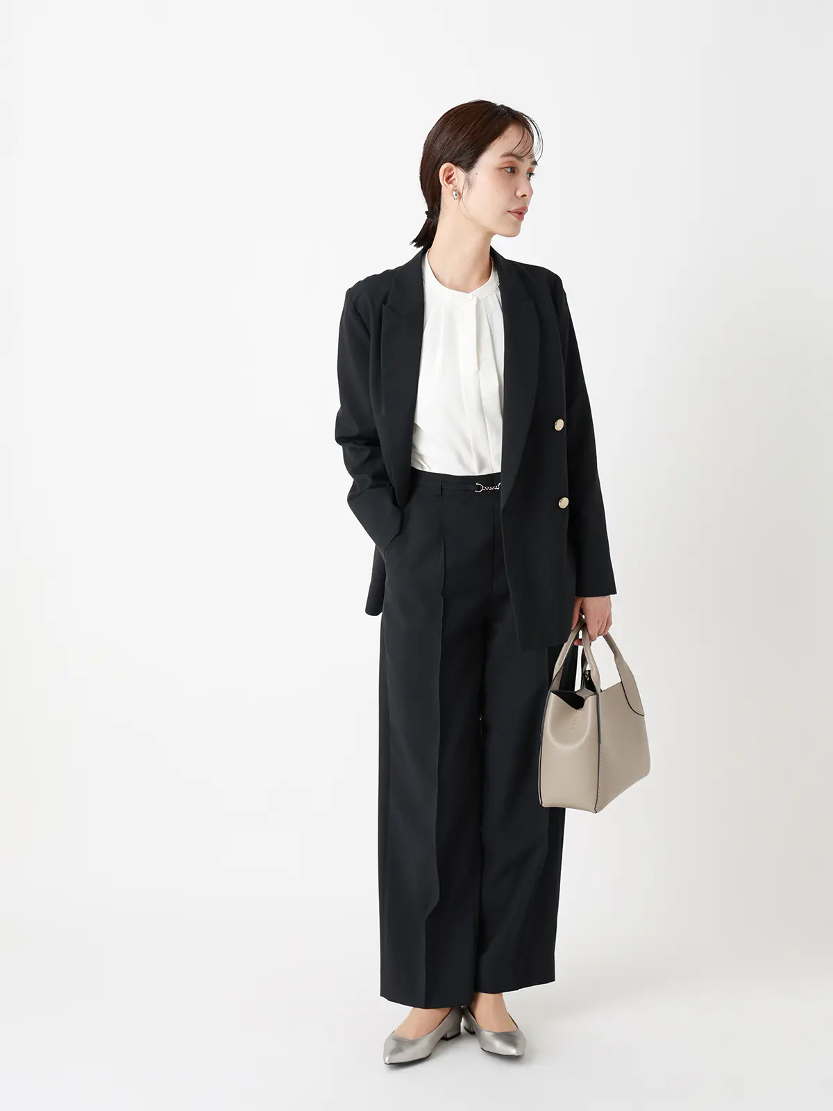 CHANTOWA/ビットベルト付きタックワイドパンツ/ウォッシャブル/シャドーグレンチェック ネイビー 36(7号)