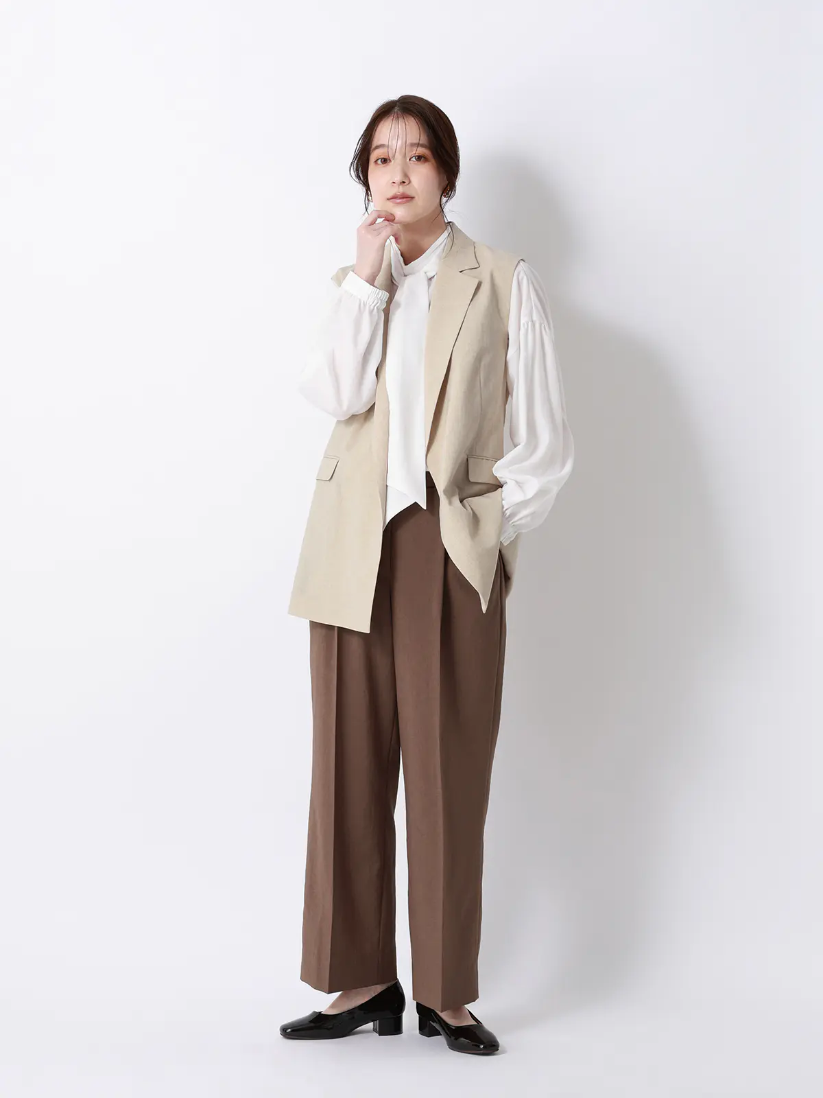 タックワイドパンツ／ウォッシャブル／UVカット／BREEZE COOL／無地／BIYORI UP ブラウン 42(13号）