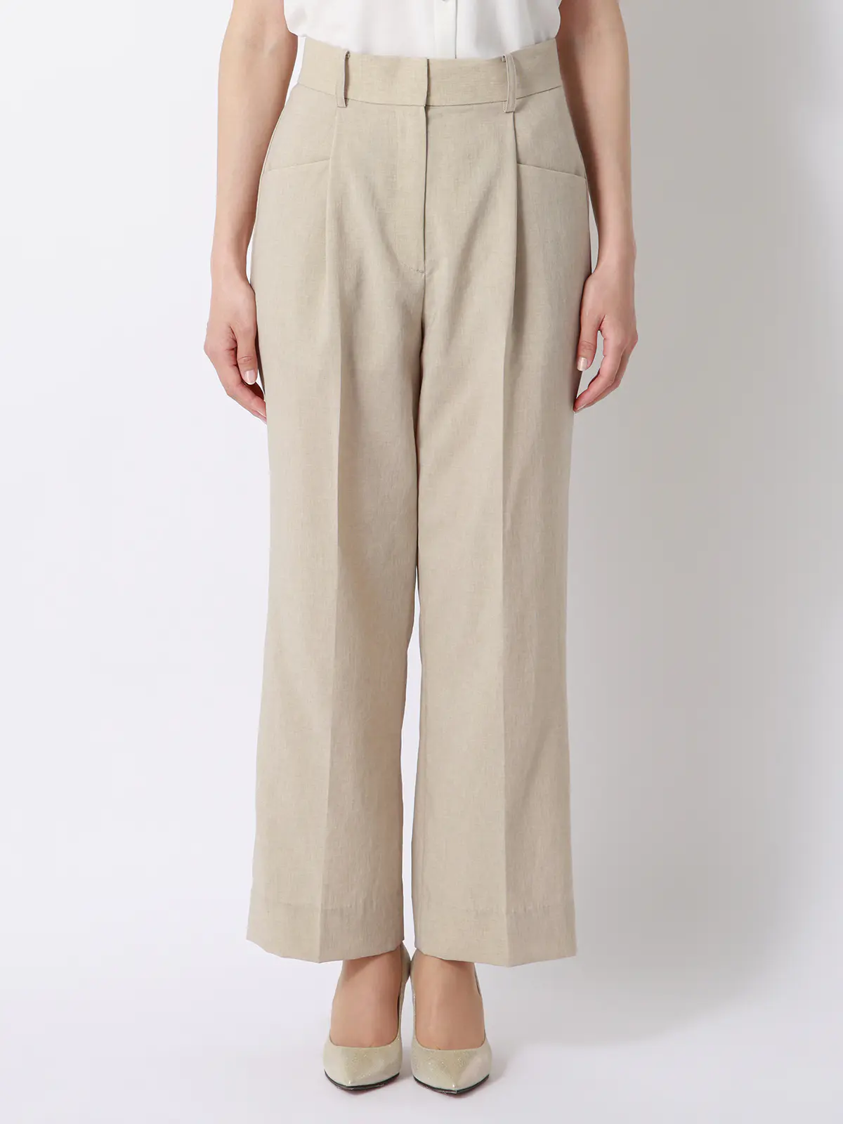 タックワイドパンツ／ウォッシャブル／UVカット／BREEZE COOL／無地／BIYORI UP ベージュ 36(7号）
