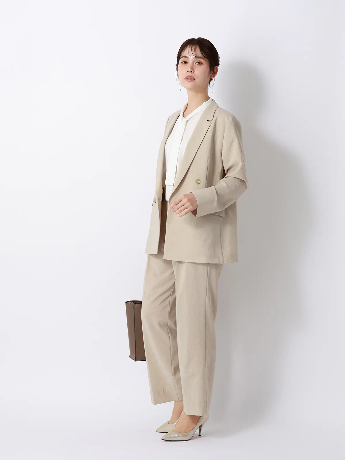 タックワイドパンツ／ウォッシャブル／UVカット／BREEZE COOL／無地／BIYORI UP ベージュ 36(7号）