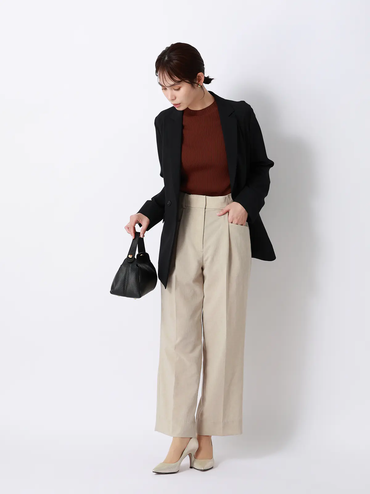 タックワイドパンツ／ウォッシャブル／UVカット／BREEZE COOL／無地／BIYORI UP ベージュ 36(7号）