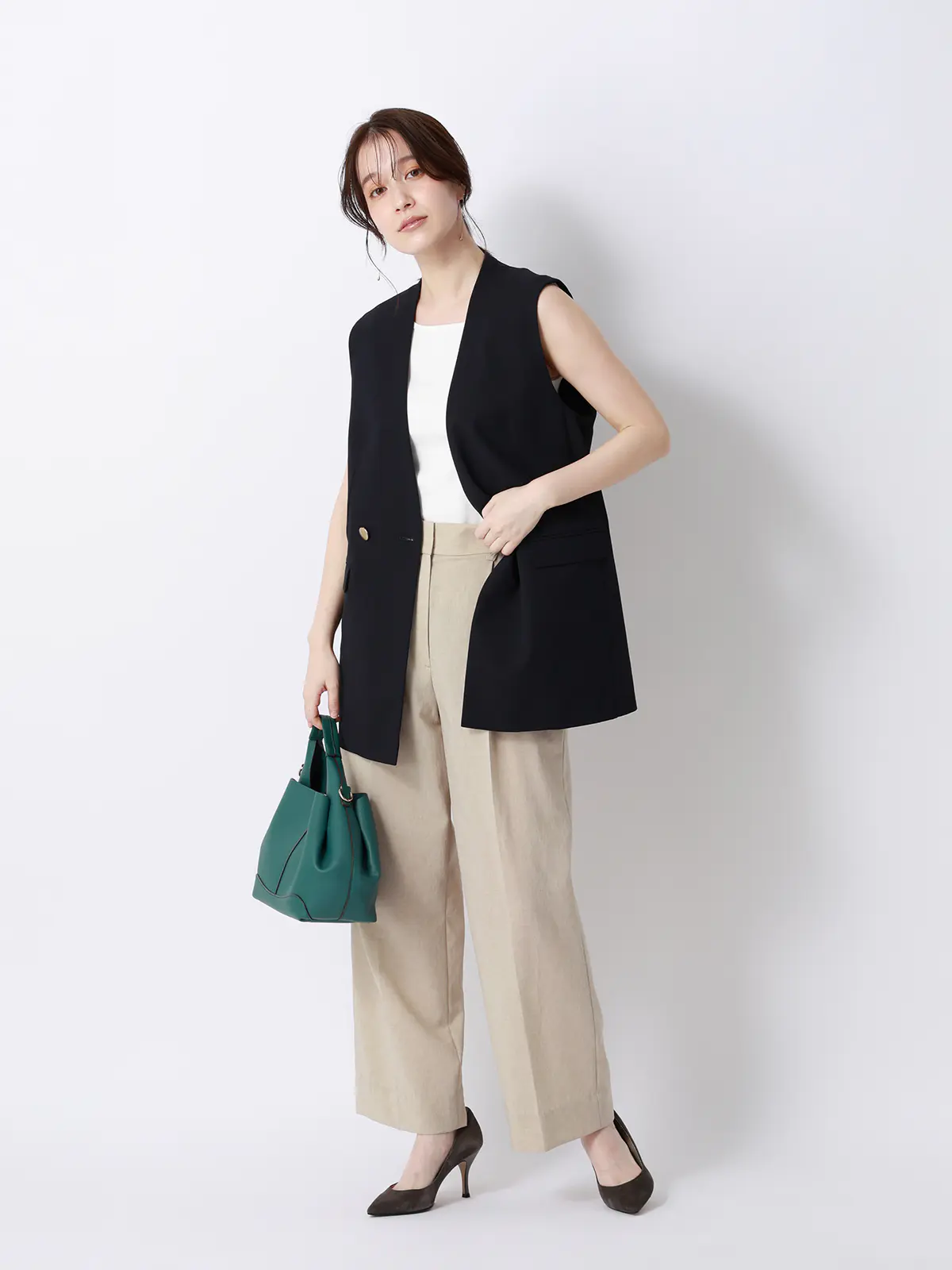 タックワイドパンツ／ウォッシャブル／UVカット／BREEZE COOL／無地／BIYORI UP ベージュ 36(7号）