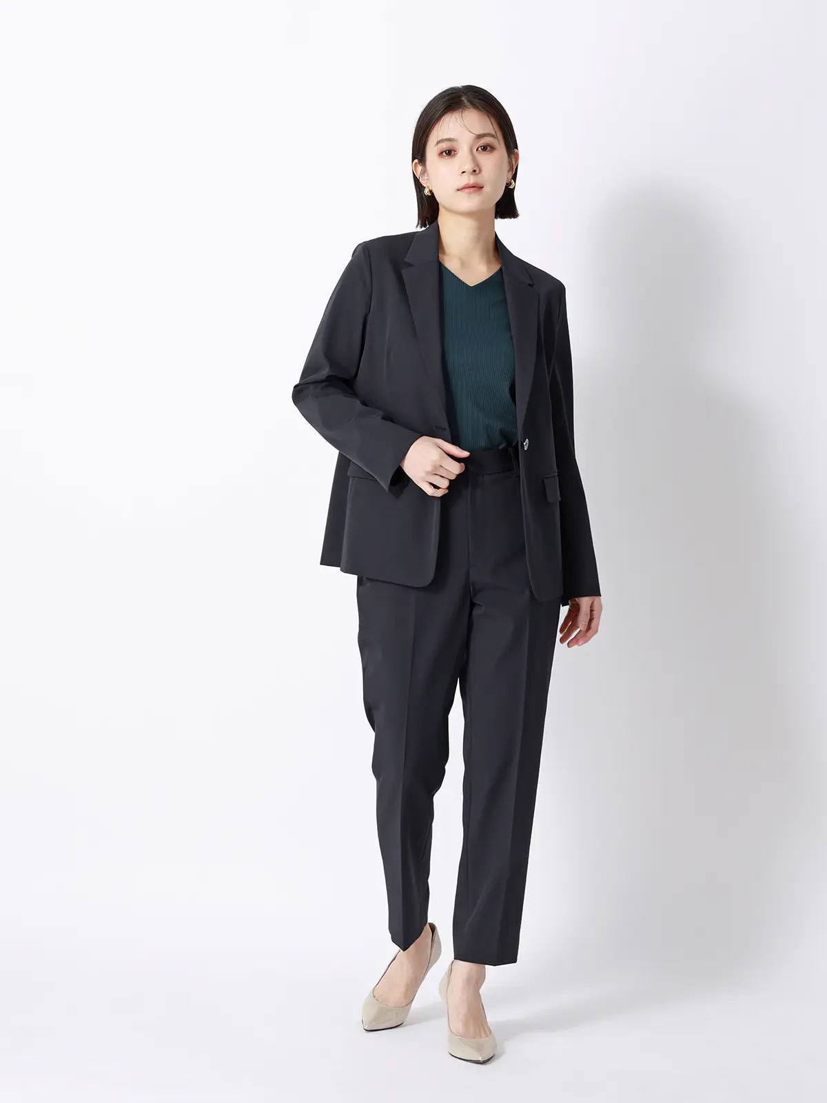 テーパードパンツ／ウォッシャブル／UVカット／ストレッチツイル／無地 ネイビー 36(7号）