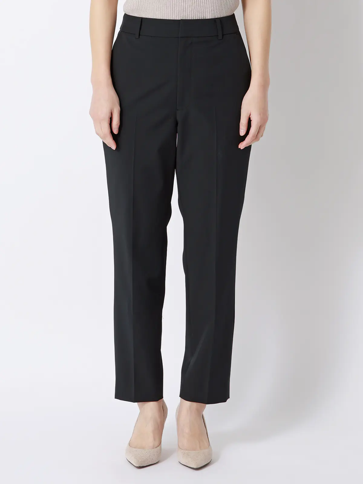 テーパードパンツ／ウォッシャブル／UVカット／ストレッチツイル／無地 ブラック 36(7号）