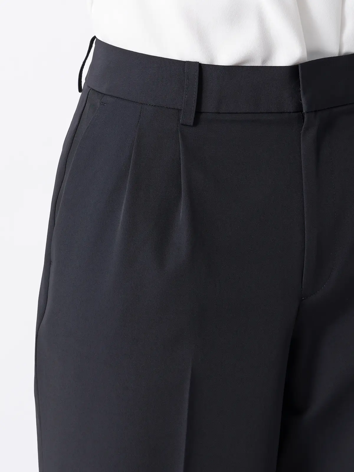 タックワイドパンツ／ウォッシャブル／UVカット／ストレッチツイル／無地 ネイビー 36(7号）