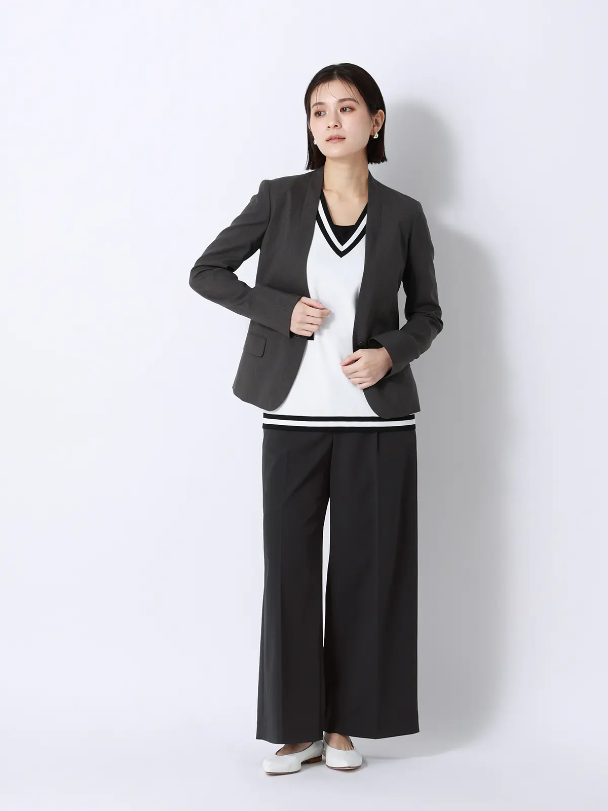 タックワイドパンツ／ウォッシャブル／UVカット／ストレッチツイル／無地 ブラック 36(7号）