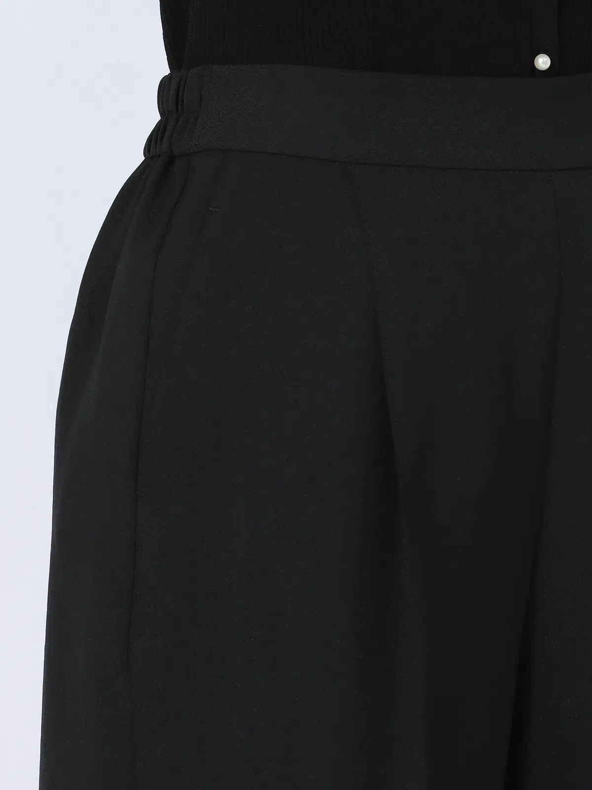 WEB限定／カセット服／ピンタックショートパンツ／ウォッシャブル／メランジツイル／無地 ブラック 36(7号）