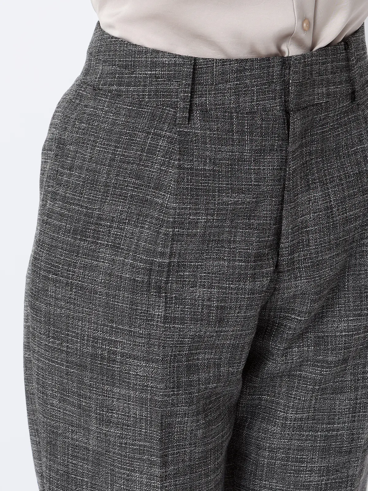 タックテーパードパンツ/ウォッシャブル/ストレッチ/スラブシャンブレー/織柄/anysy ブラック 36(7号)