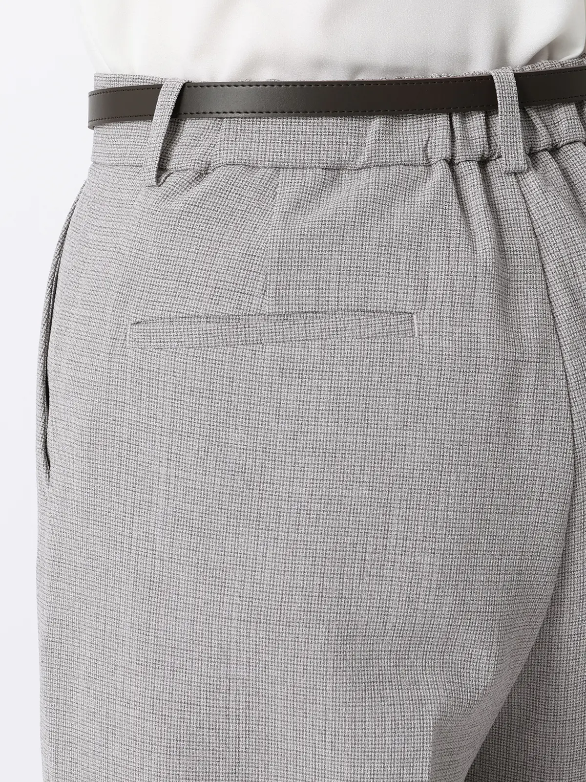 CHANTOWA／タックストレートパンツ／ウォッシャブル／クリスピーツイード／織柄／ベルト付き グレージュ 36(7号）