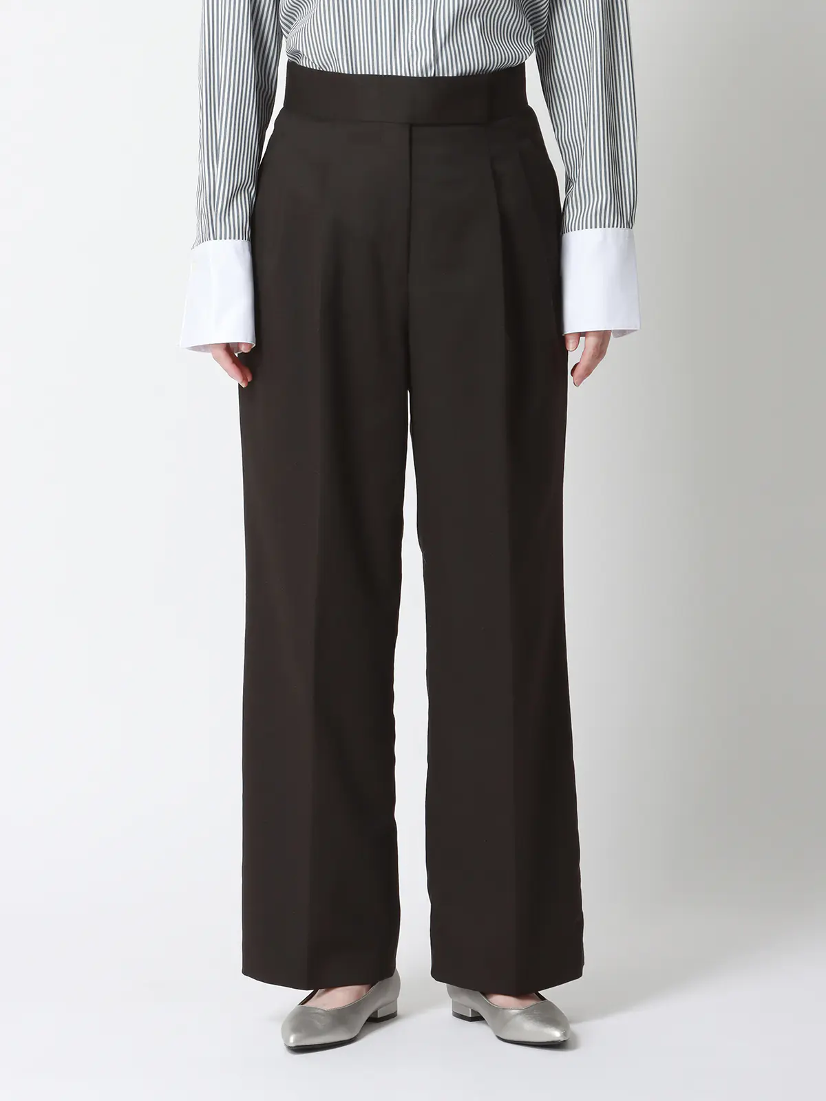 WEAR SHiFT/タックワイドパンツ/尾州/リサイクルウールブレンド/無地 ブラウン 36(7号)