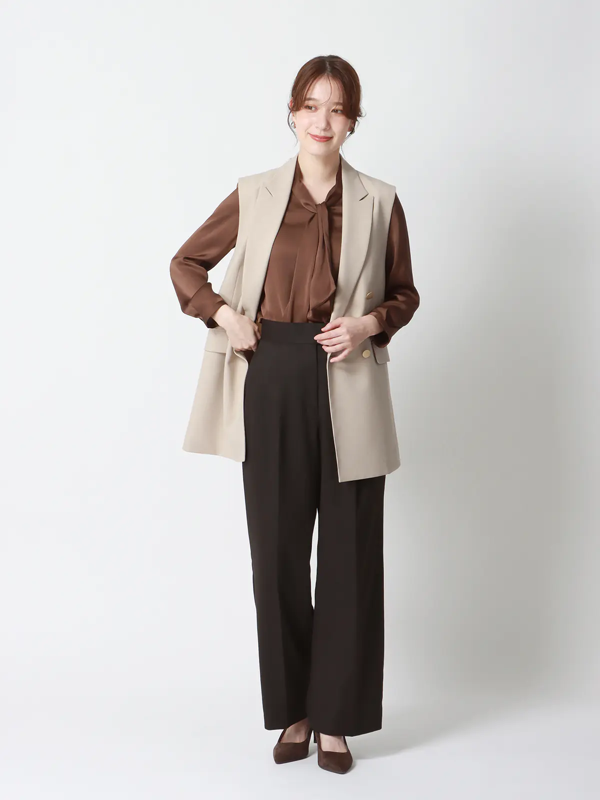 WEAR SHiFT/タックワイドパンツ/尾州/リサイクルウールブレンド/無地 ブラウン 36(7号)