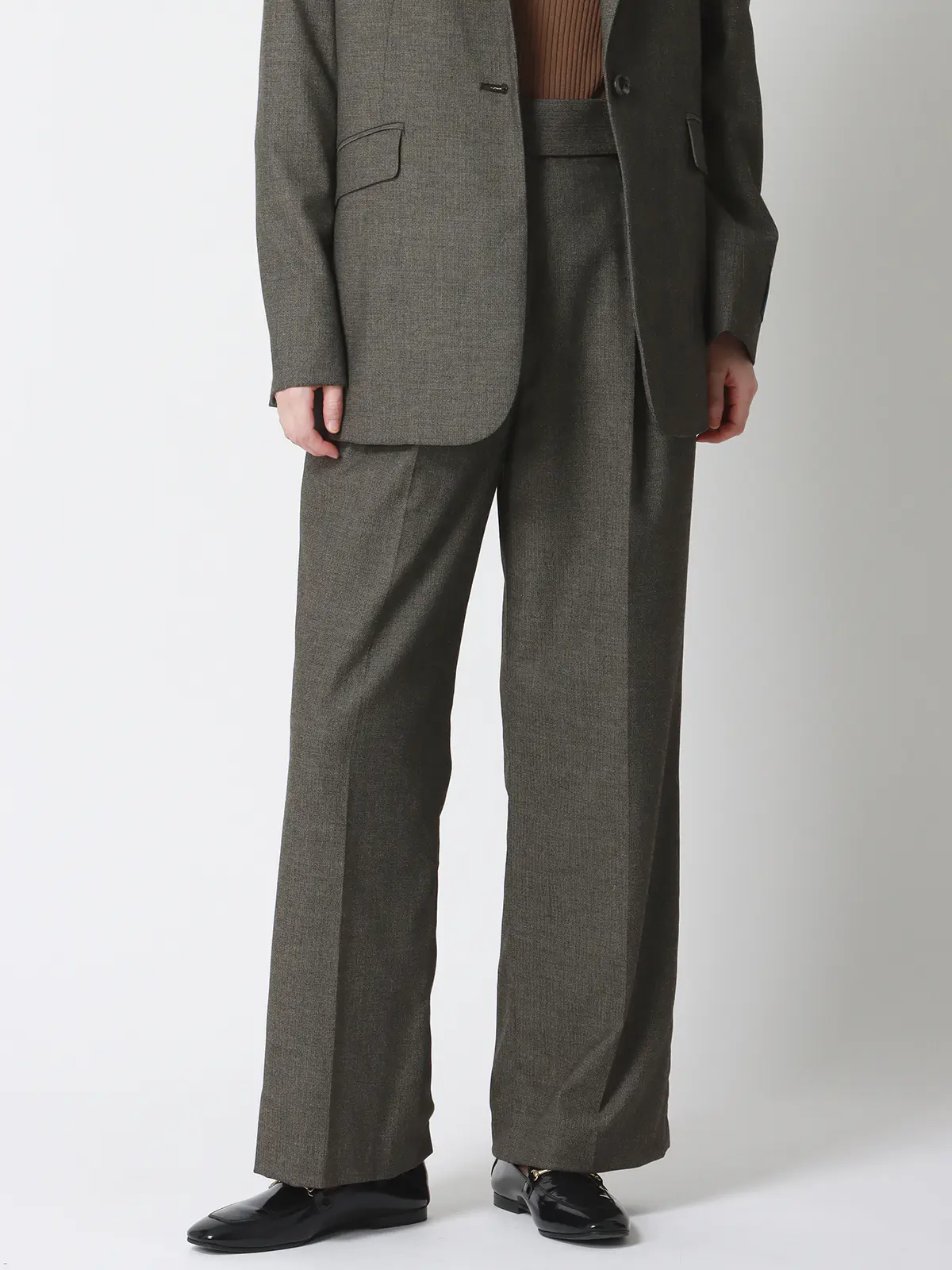 WEAR SHiFT／タックワイドパンツ／尾州／リサイクルウールブレンド／ヘリンボーン ベージュ 38(9号）