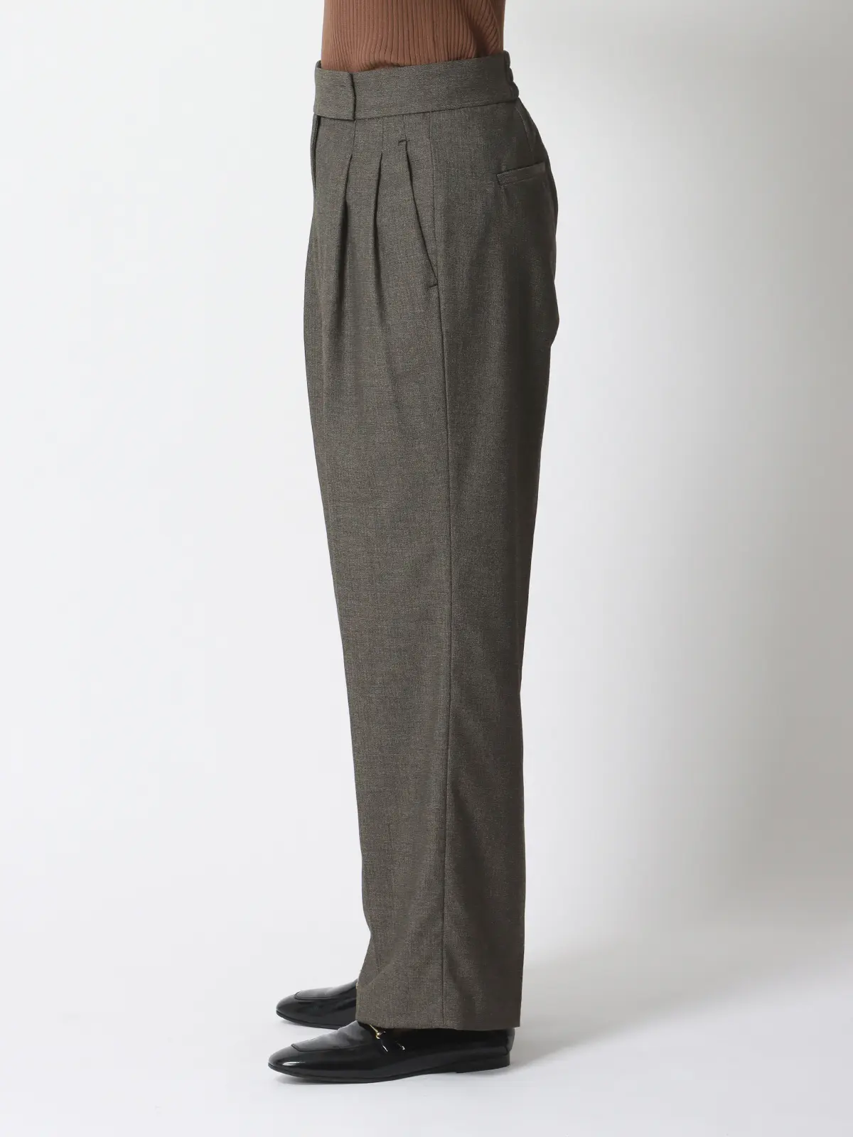 WEAR SHiFT／タックワイドパンツ／尾州／リサイクルウールブレンド／ヘリンボーン ベージュ 38(9号）