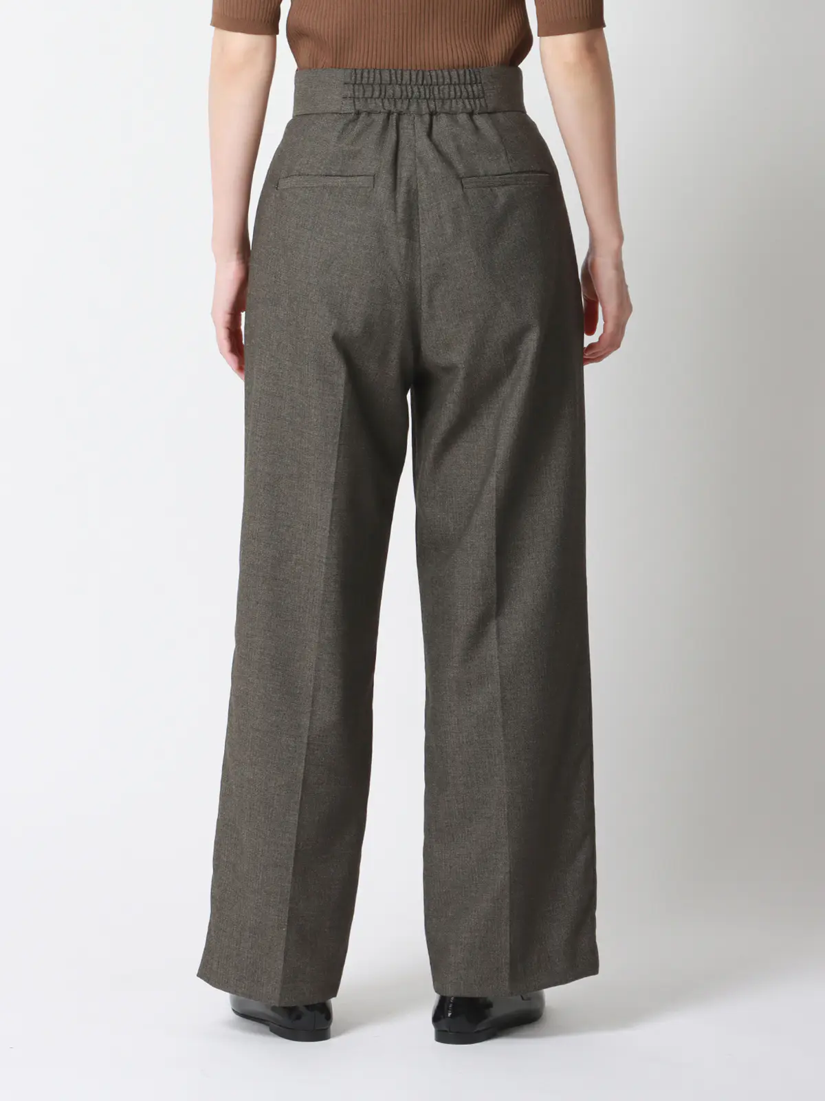 WEAR SHiFT／タックワイドパンツ／尾州／リサイクルウールブレンド／ヘリンボーン ベージュ 38(9号）