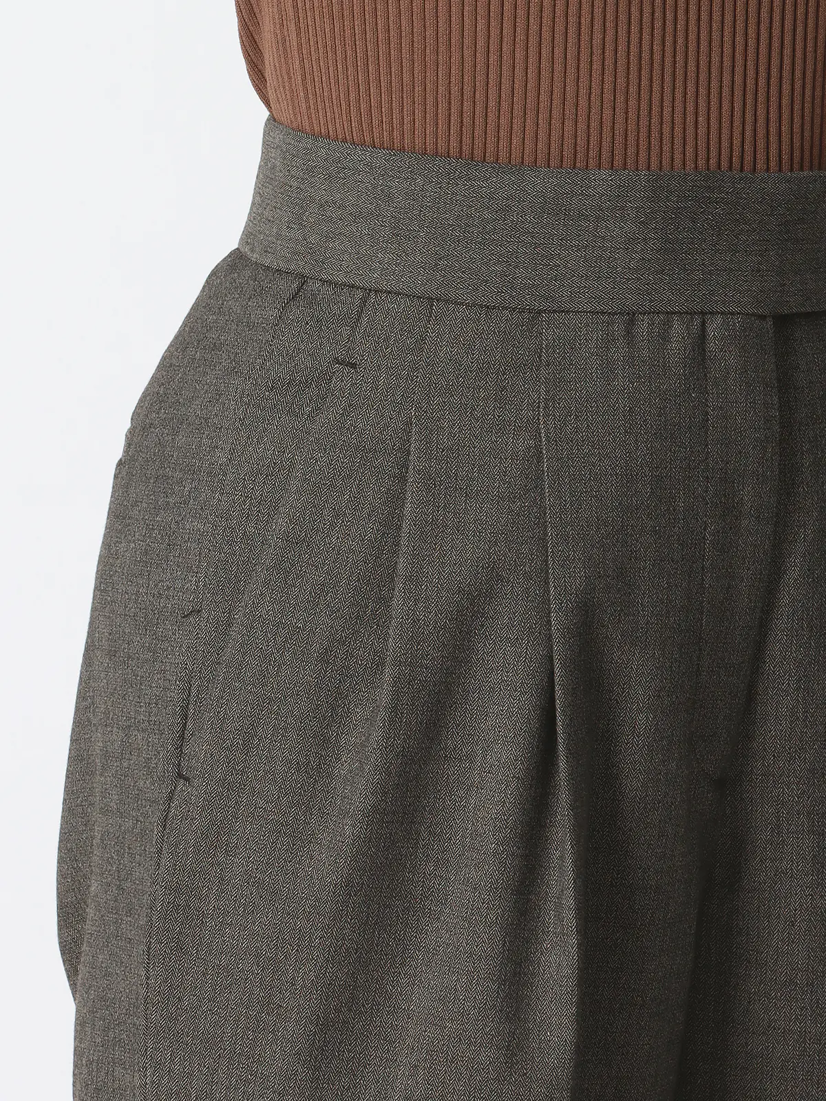 WEAR SHiFT／タックワイドパンツ／尾州／リサイクルウールブレンド／ヘリンボーン ベージュ 38(9号）