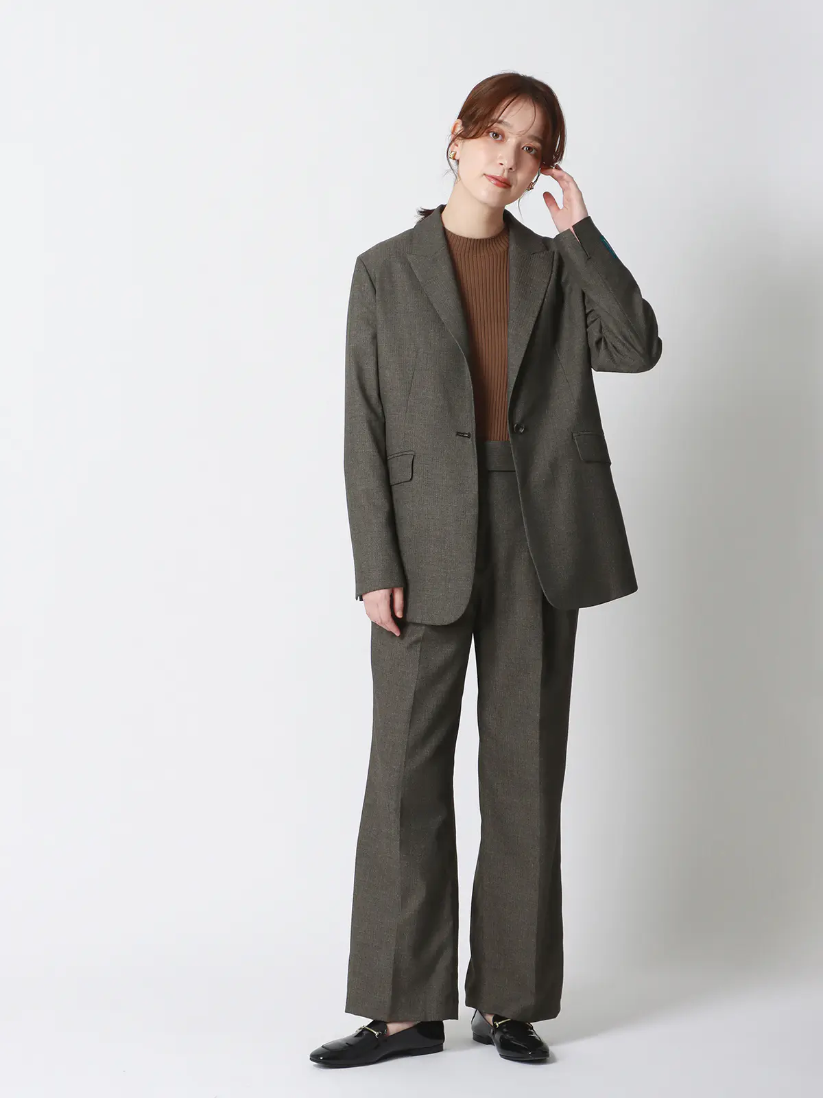 WEAR SHiFT／タックワイドパンツ／尾州／リサイクルウールブレンド／ヘリンボーン ベージュ 38(9号）