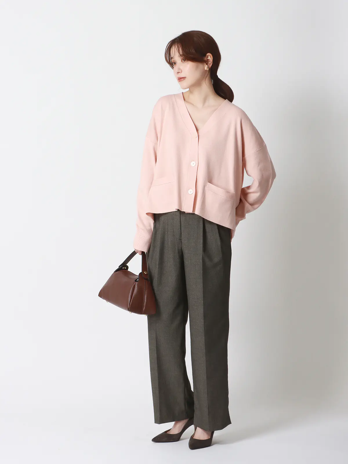 WEAR SHiFT／タックワイドパンツ／尾州／リサイクルウールブレンド／ヘリンボーン ベージュ 38(9号）