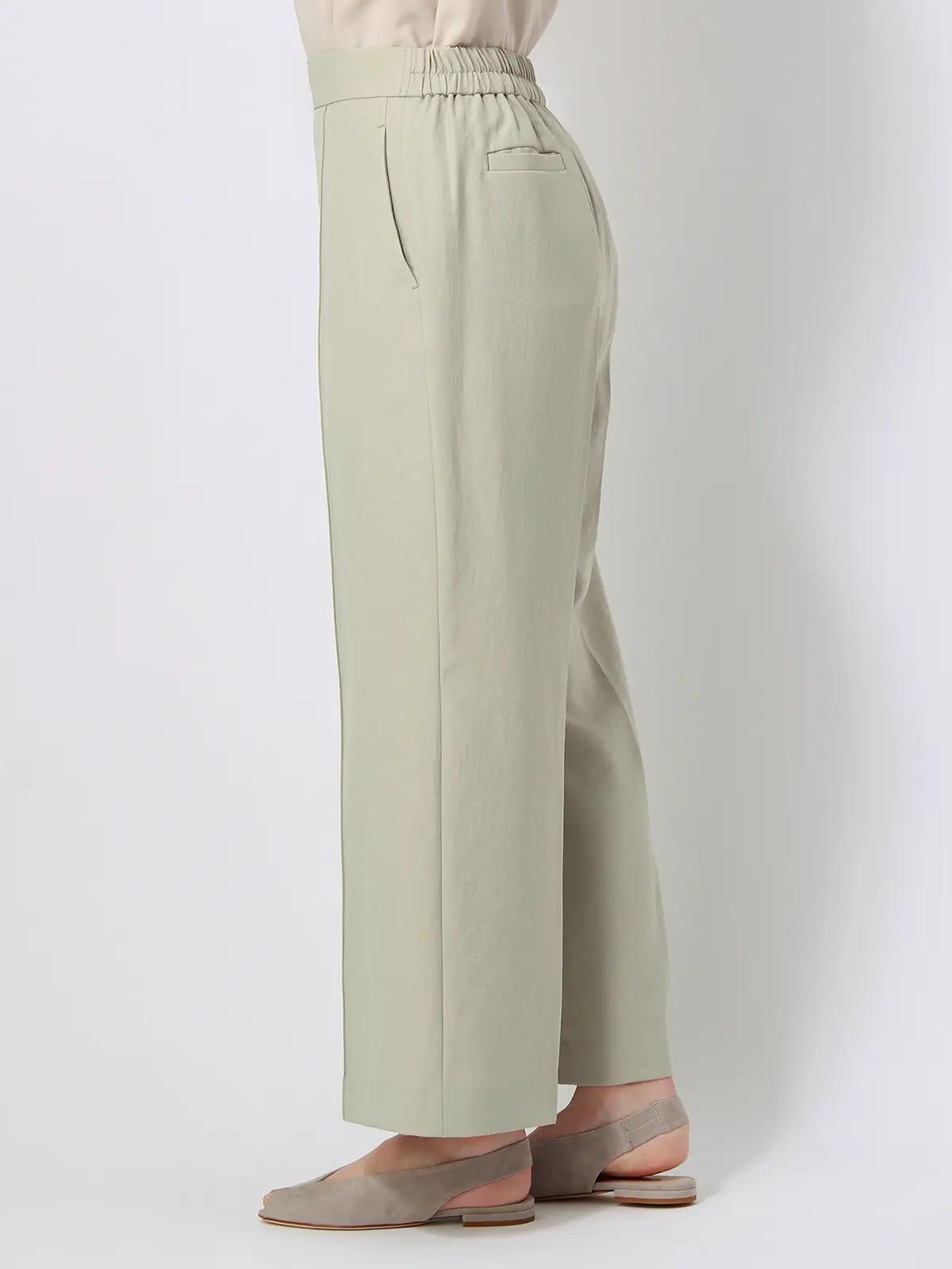 【訳アリ商品】ピンタックワイドストレートパンツ/ウォッシャブル/メランジツイル/SY加工/無地 グリーン 38(9号)