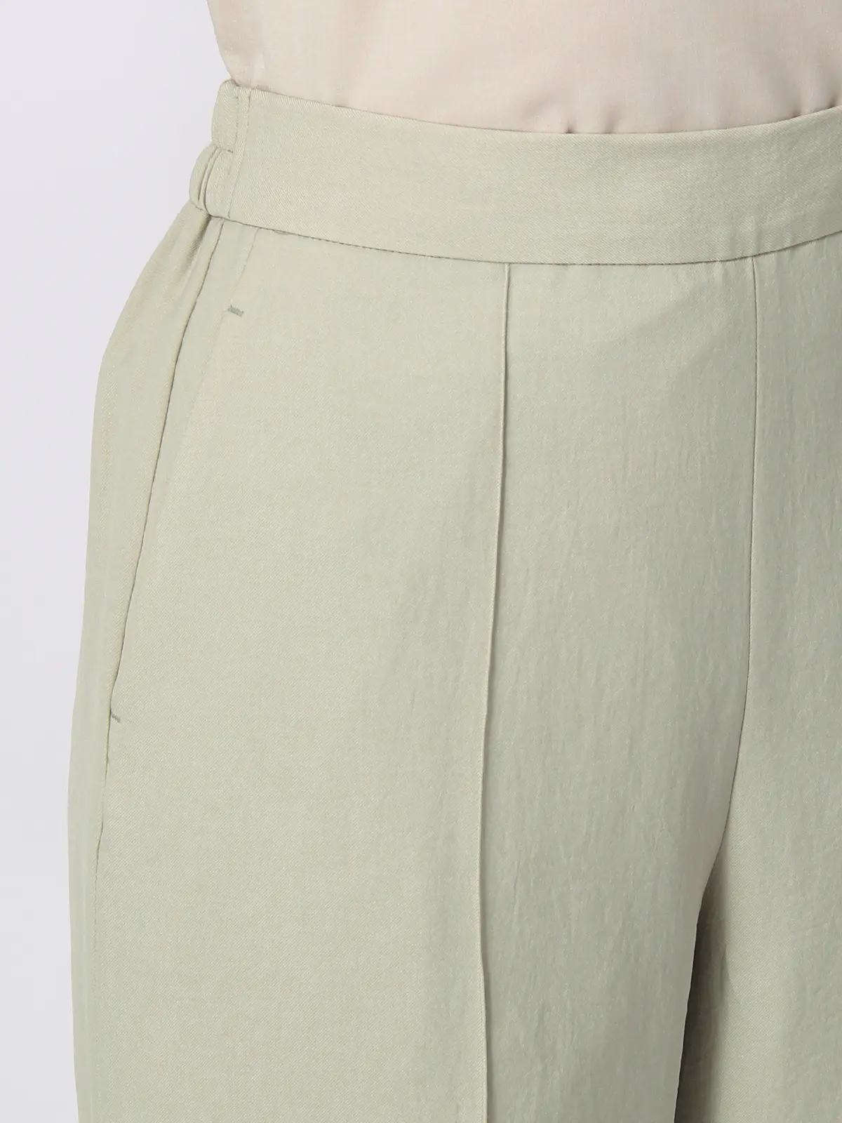 【訳アリ商品】ピンタックワイドストレートパンツ/ウォッシャブル/メランジツイル/SY加工/無地 グリーン 38(9号)