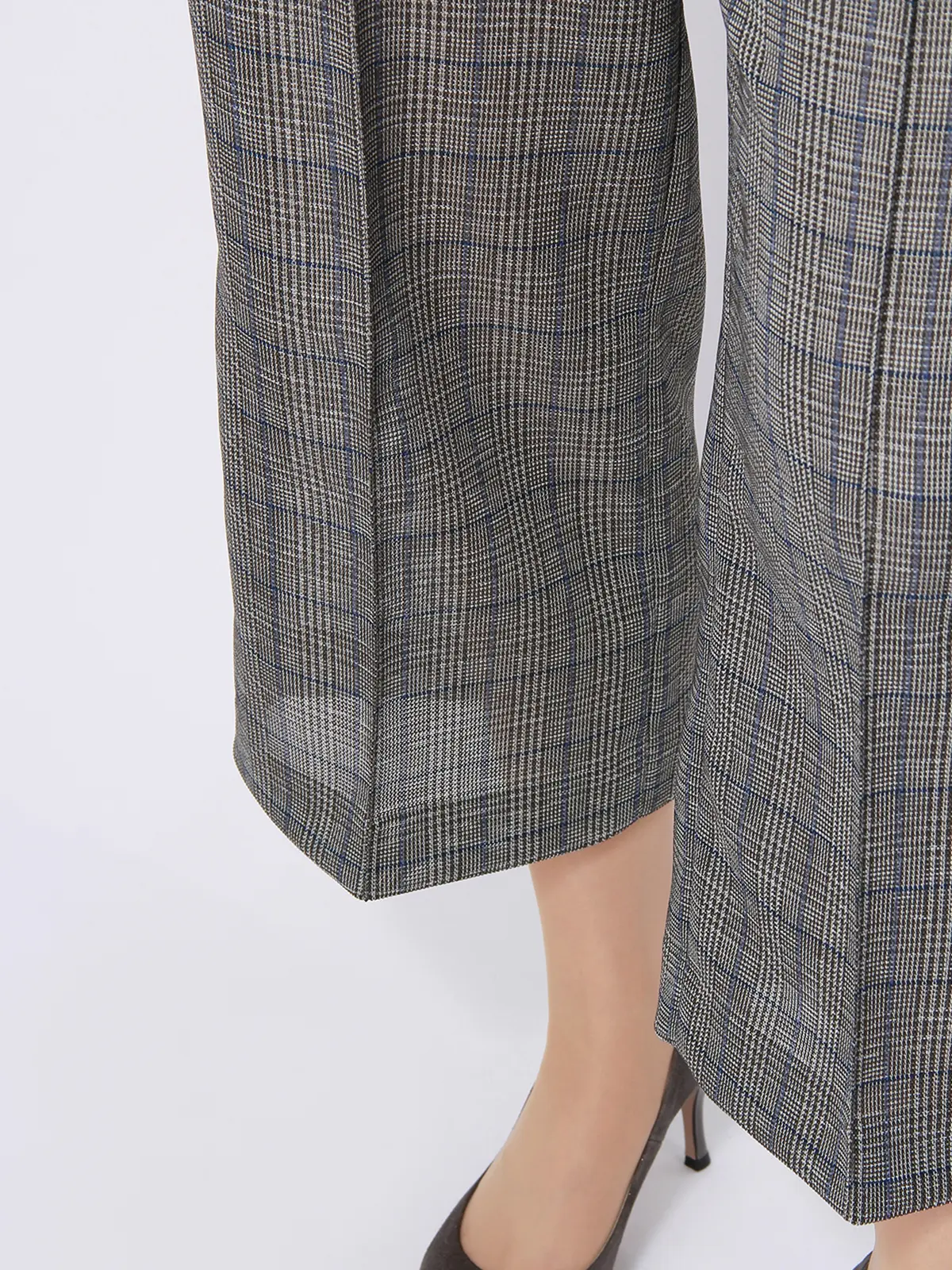 【訳アリ商品】ピンタックワイドストレートパンツ/ウォッシャブル/レノクロスストレッチ/グレンチェック ブラウン 36(7号)