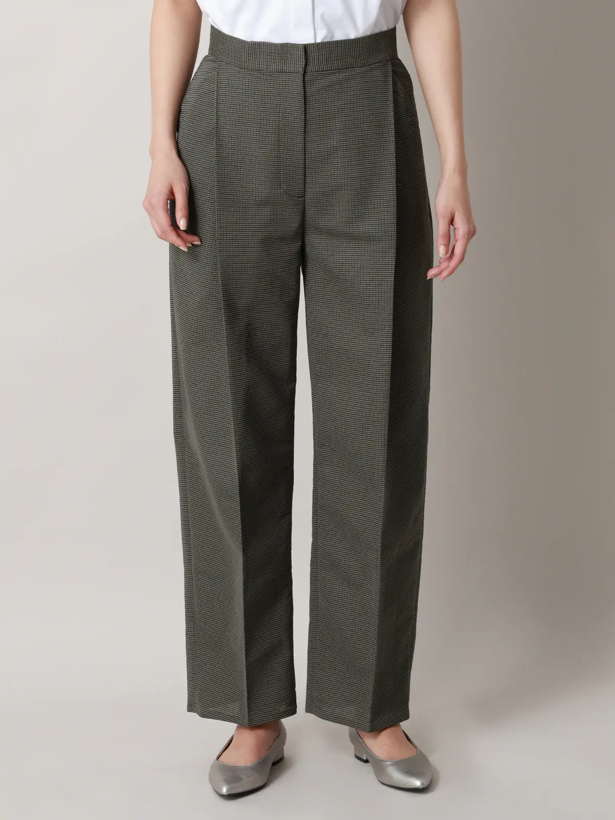 【2／23　23:59までWEB先行販売中】CIS.／タックテーパードパンツ／ハウンドトゥース グレー 34(5号）