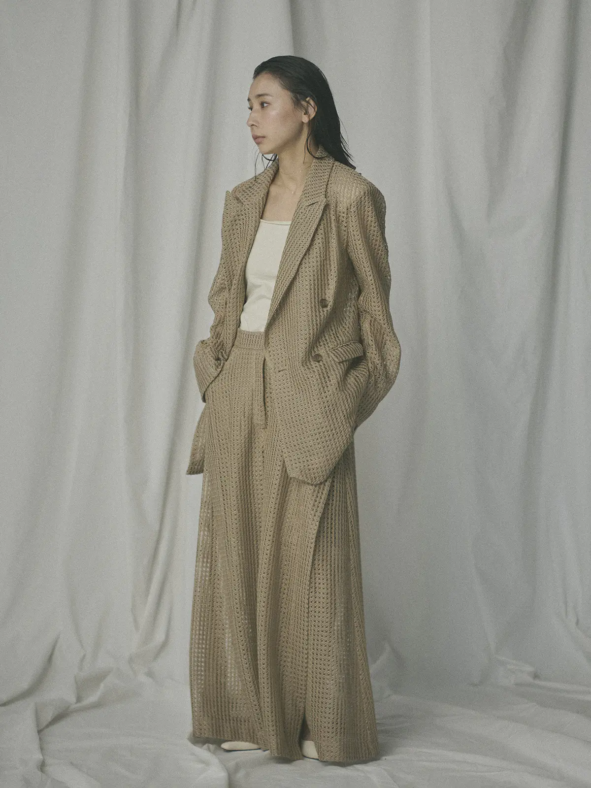 CIS．／フレアパンツ／ハンドウォッシュ／9Gメッシュレース／無地 ベージュ 34(5号）