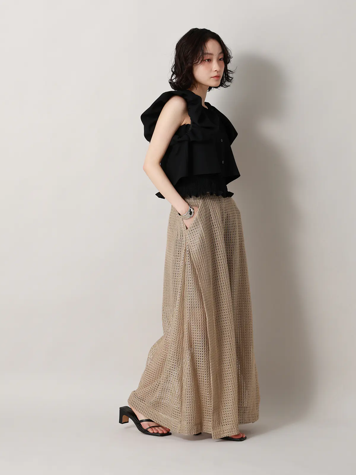 CIS．／フレアパンツ／ハンドウォッシュ／9Gメッシュレース／無地 ベージュ 34(5号）