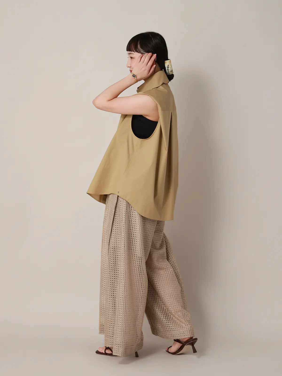 CIS．／フレアパンツ／ハンドウォッシュ／9Gメッシュレース／無地 ベージュ 34(5号）