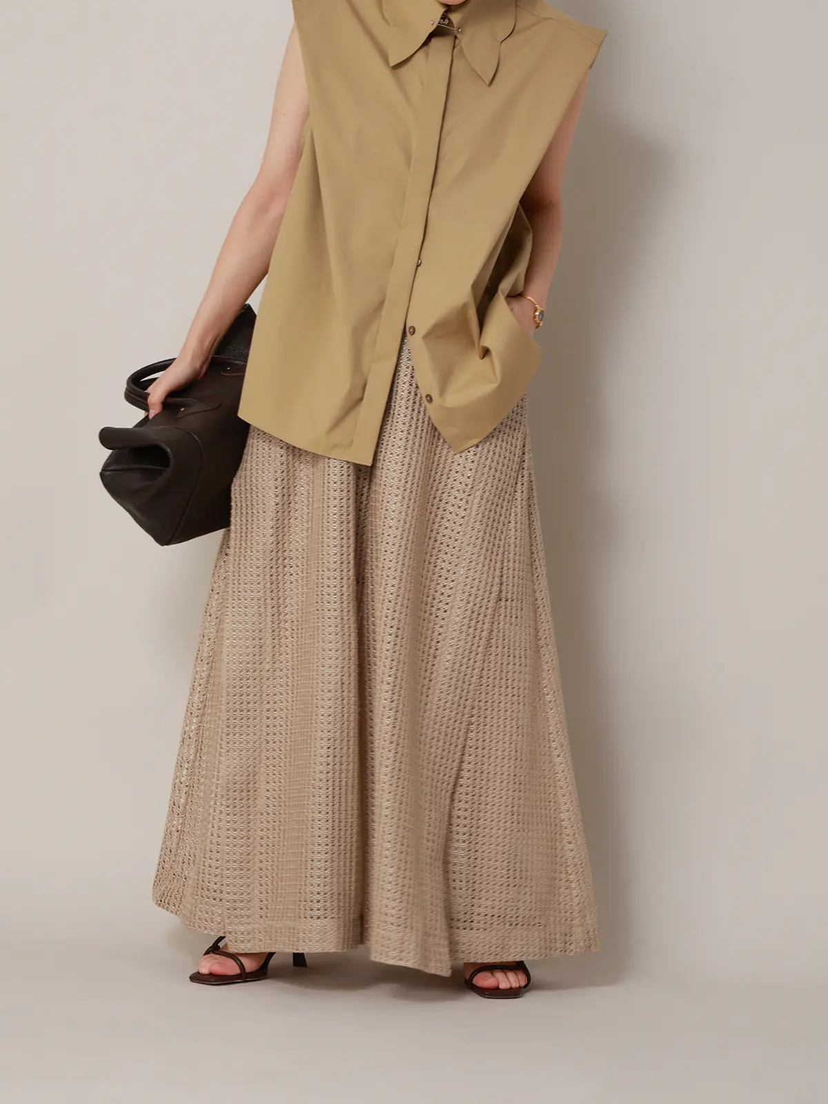 CIS．／フレアパンツ／ハンドウォッシュ／9Gメッシュレース／無地 ベージュ 34(5号）