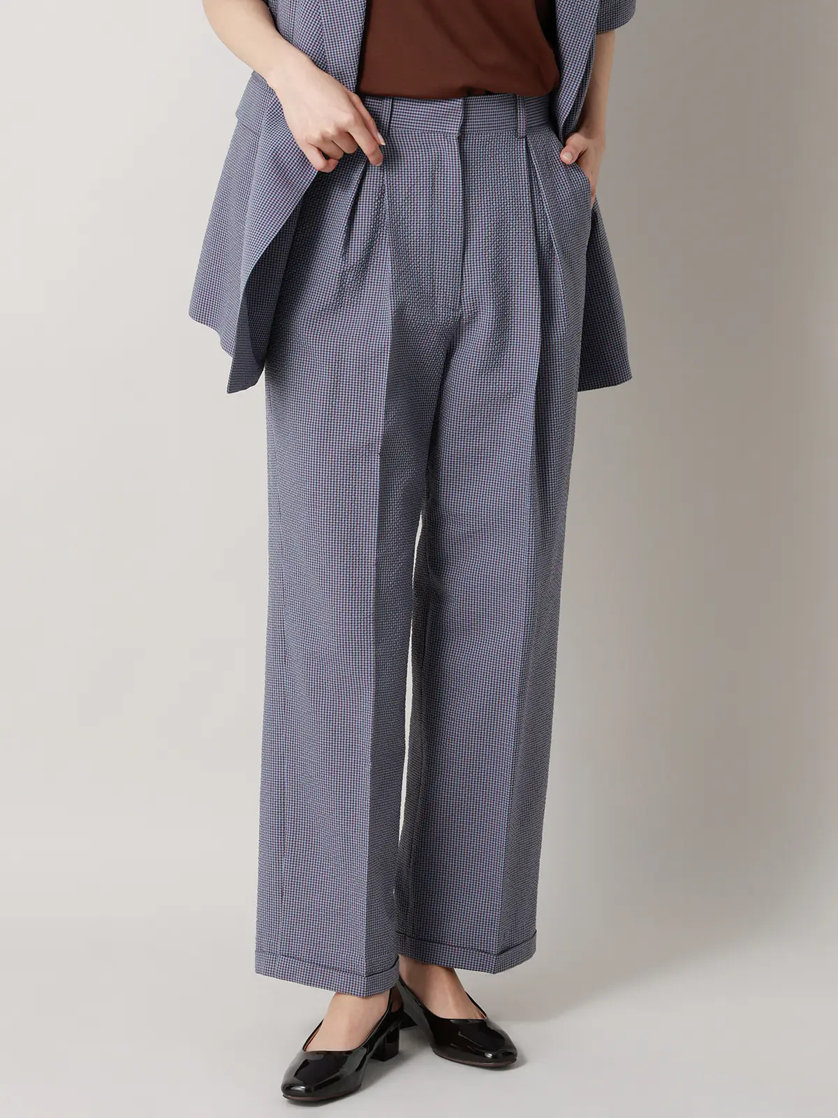 【2／23　23:59までWEB先行販売中】CIS.／ストレートパンツ／ギンガムチェック ブルー 34(5号）
