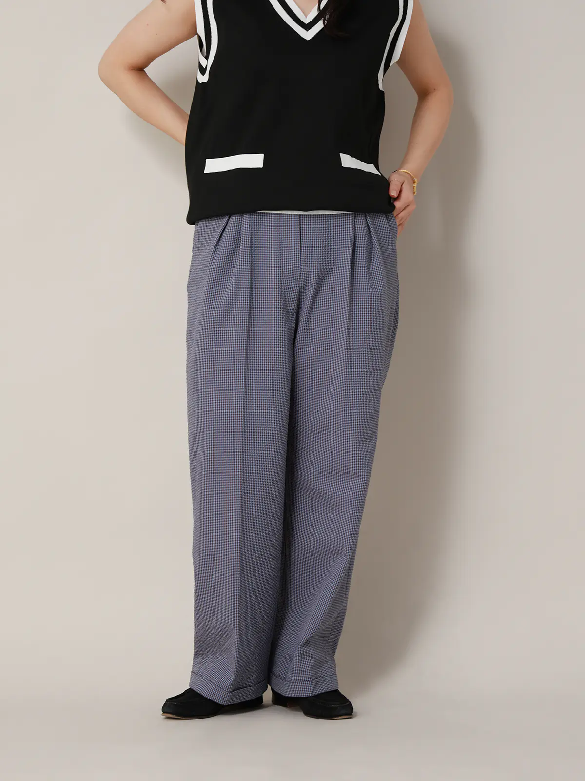 【2／23　23:59までWEB先行販売中】CIS.／ストレートパンツ／ギンガムチェック ブルー 34(5号）