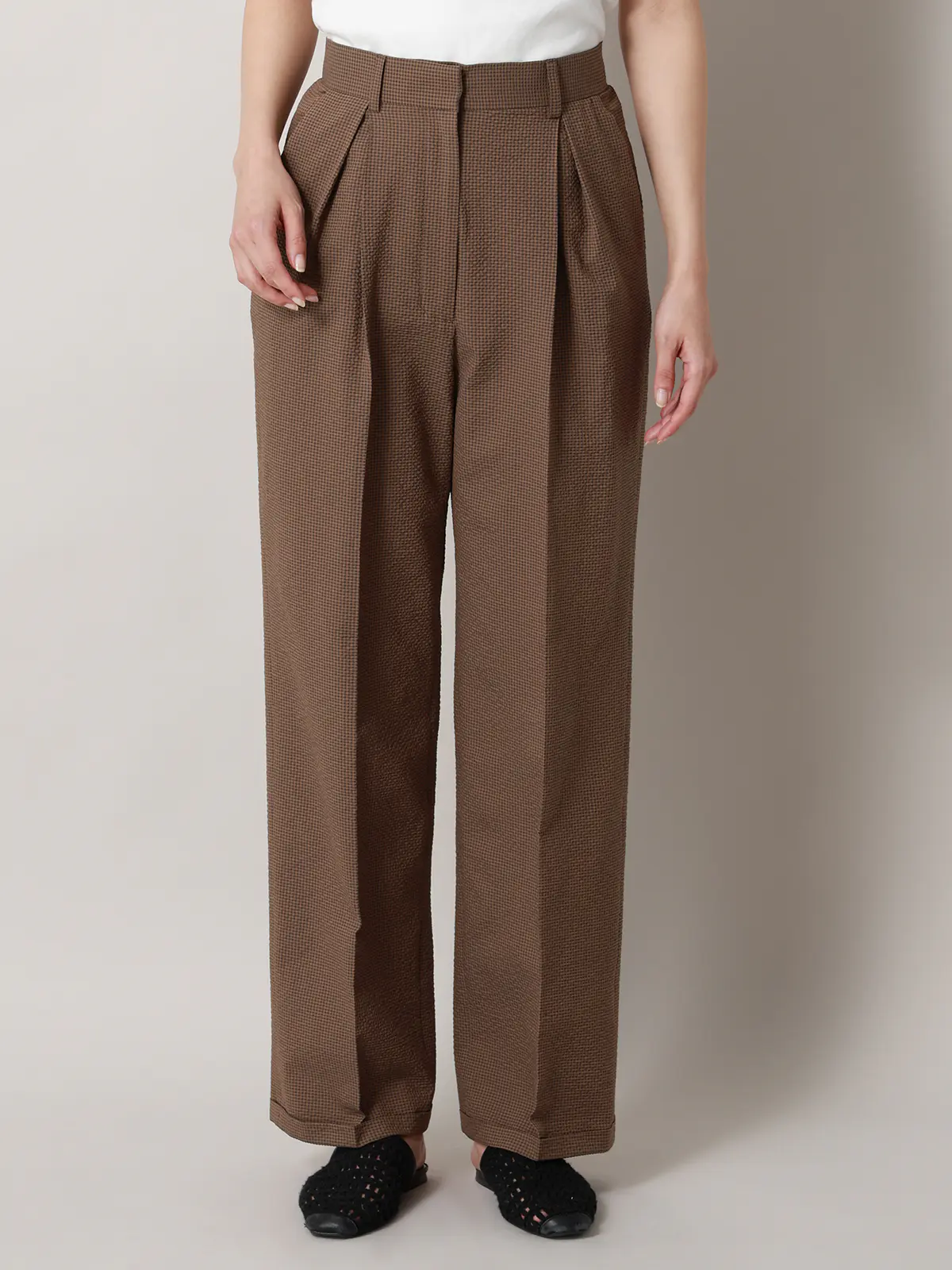 【2／23　23:59までWEB先行販売中】CIS.／ストレートパンツ／ギンガムチェック ブラウン 34(5号）