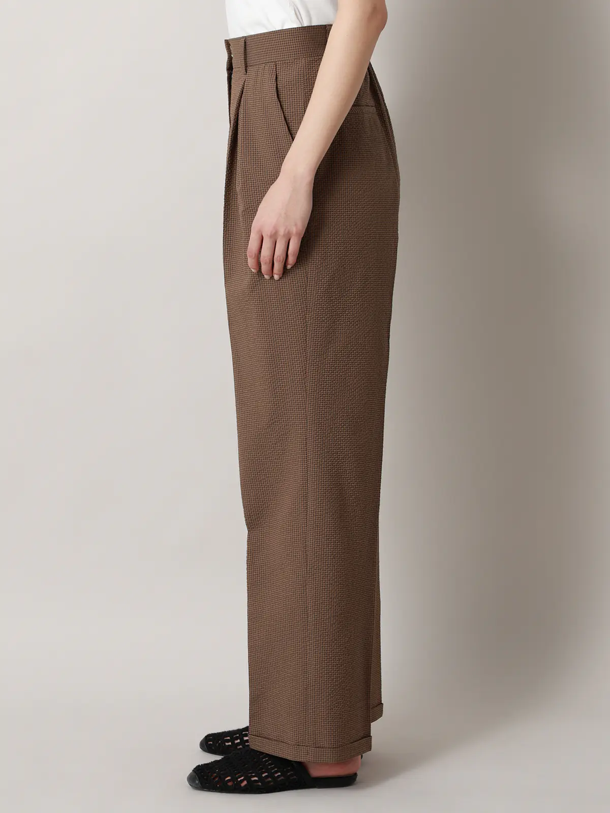 【2／23　23:59までWEB先行販売中】CIS.／ストレートパンツ／ギンガムチェック ブラウン 34(5号）