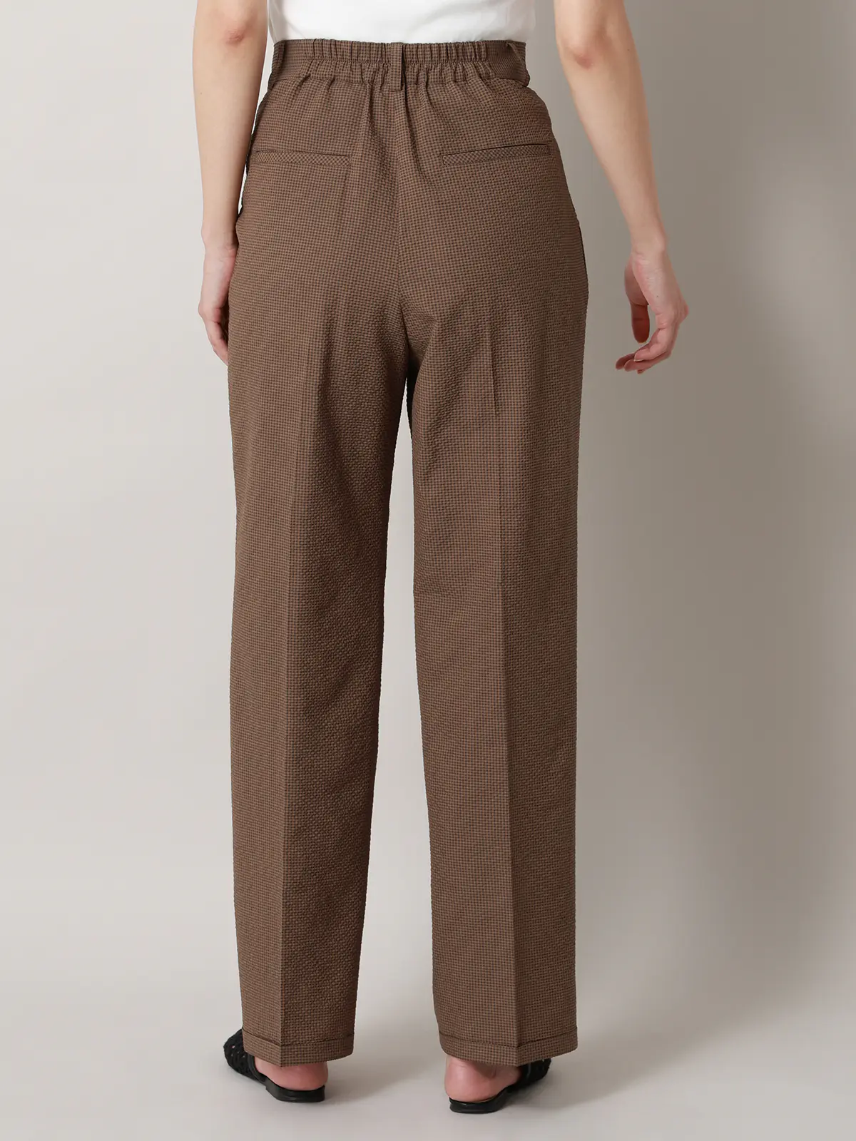 【2／23　23:59までWEB先行販売中】CIS.／ストレートパンツ／ギンガムチェック ブラウン 34(5号）