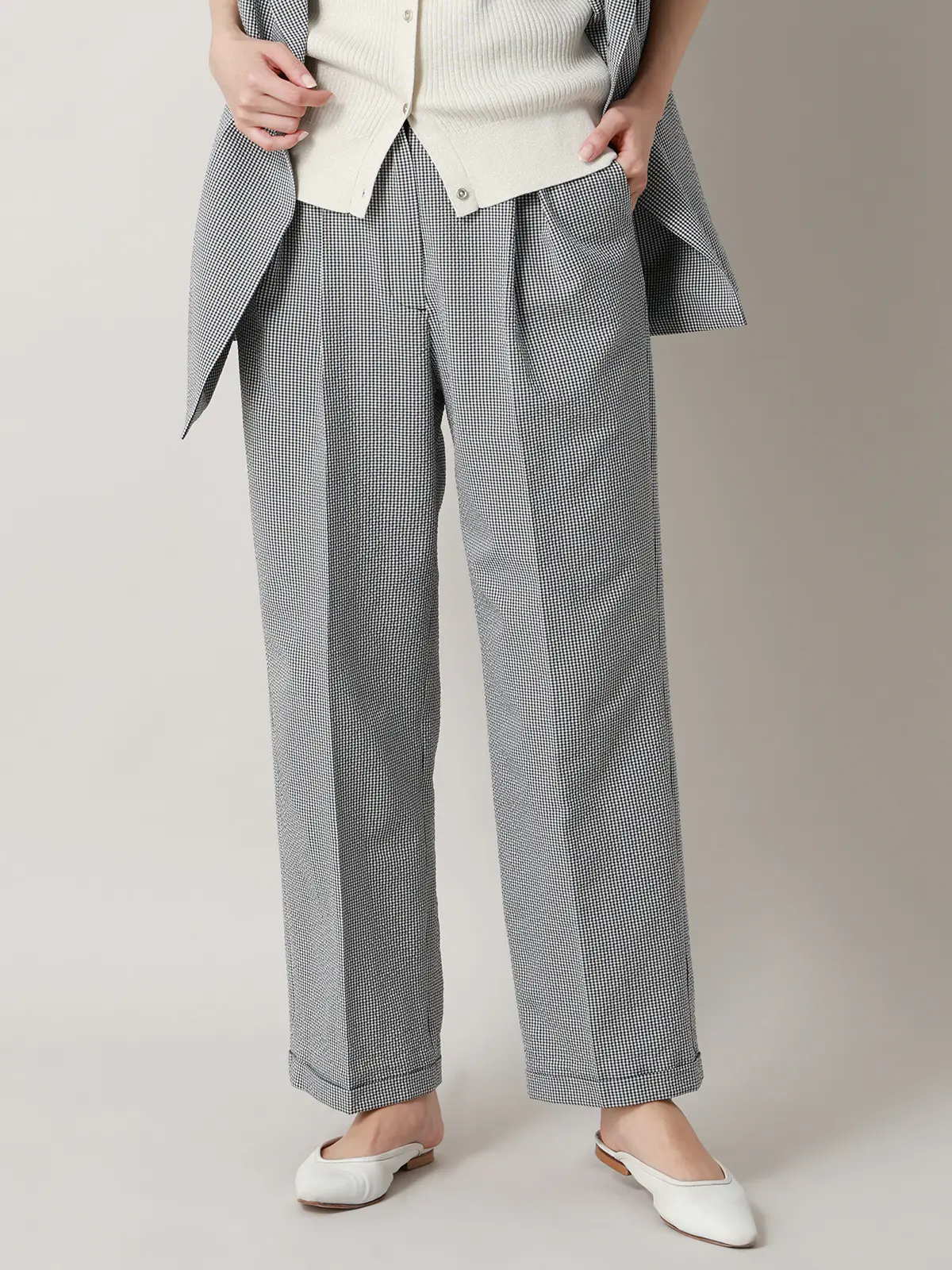 【2／23　23:59までWEB先行販売中】CIS.／ストレートパンツ／ギンガムチェック ブラック 34(5号）