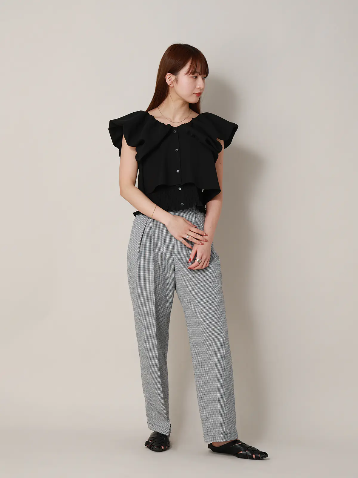 【2／23　23:59までWEB先行販売中】CIS.／ストレートパンツ／ギンガムチェック ブラック 34(5号）