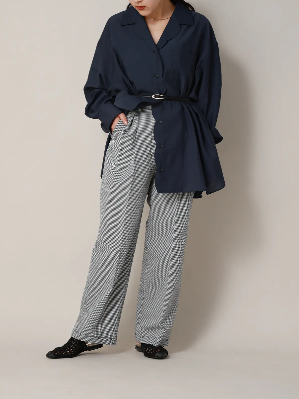 【2／23　23:59までWEB先行販売中】CIS.／ストレートパンツ／ギンガムチェック ブラック 34(5号）