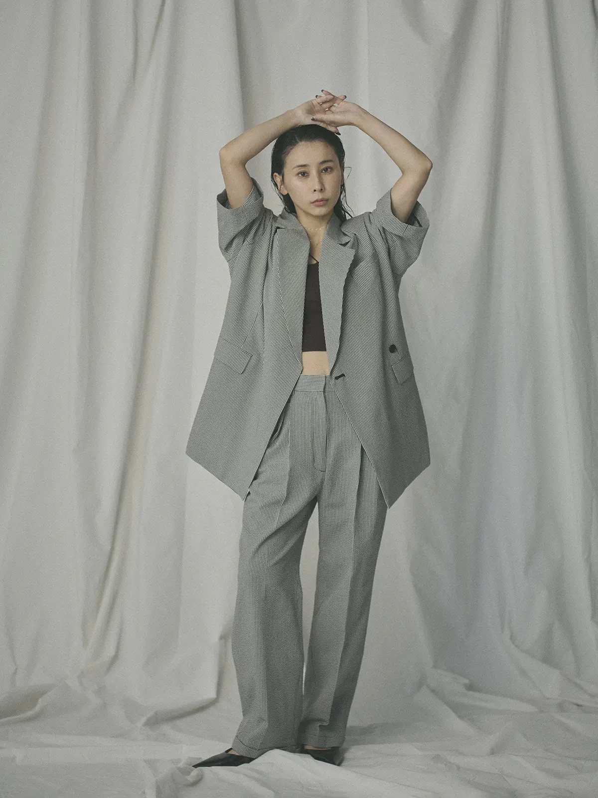 【2／23　23:59までWEB先行販売中】CIS.／ストレートパンツ／ギンガムチェック ブラック 34(5号）