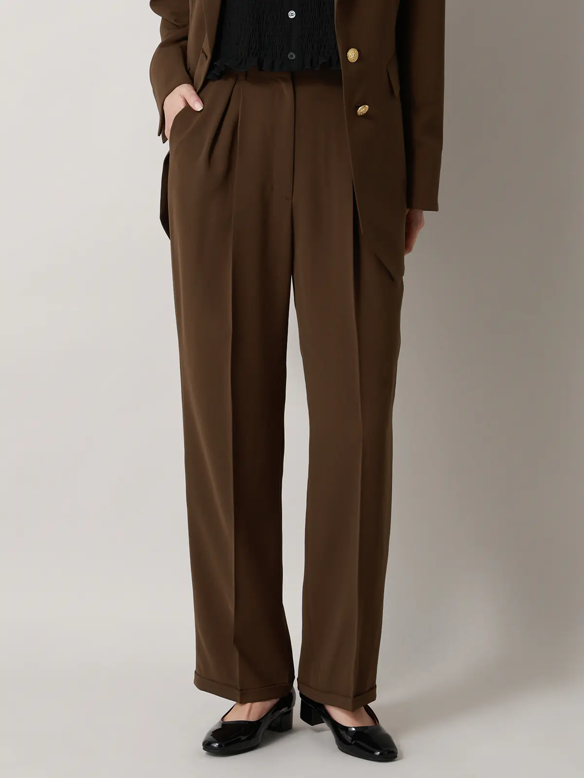 【2／23　23:59までWEB先行販売中】CIS.／ストレートパンツ／無地 ブラウン 34(5号）